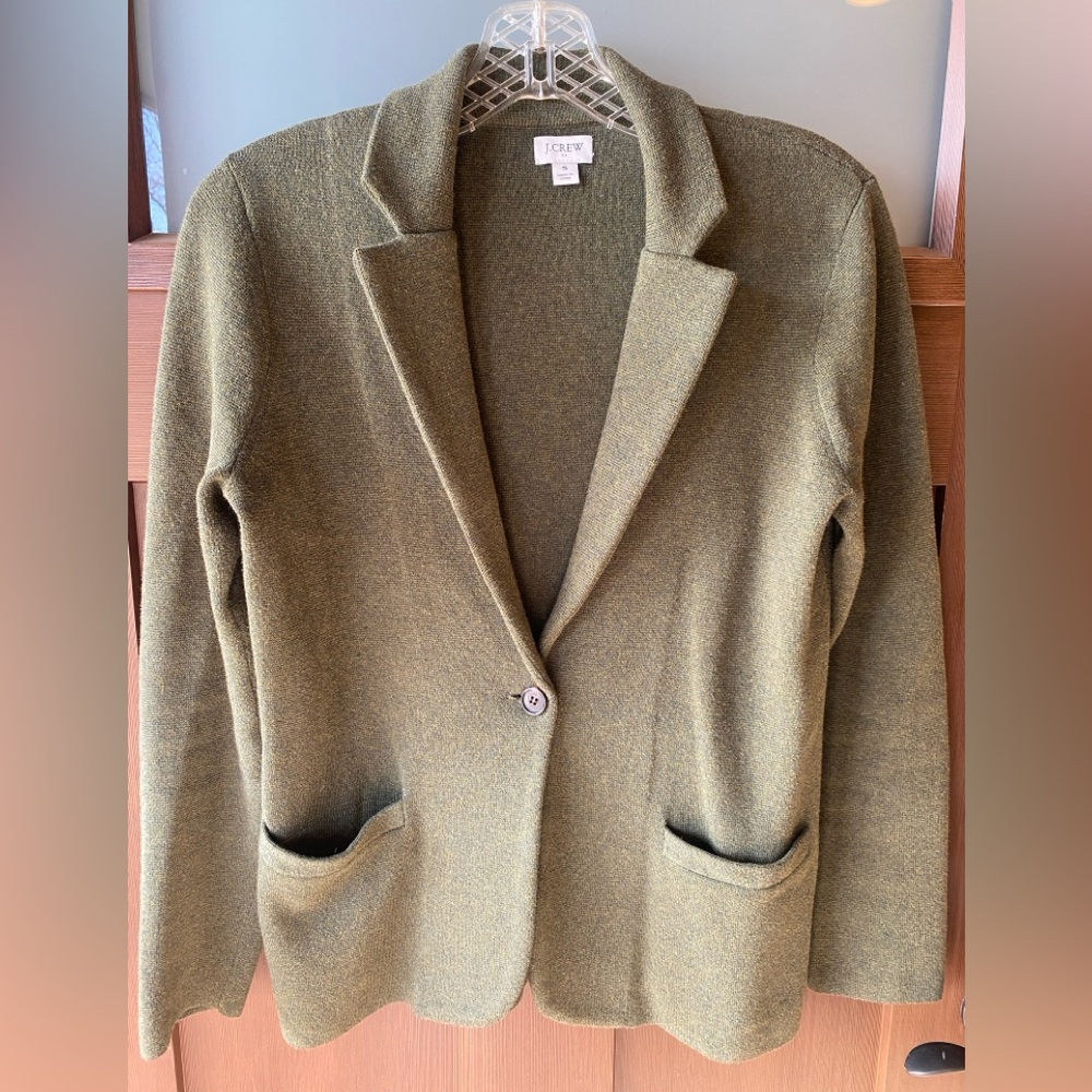 J Crew sweater blazer. Size small. Olive green.